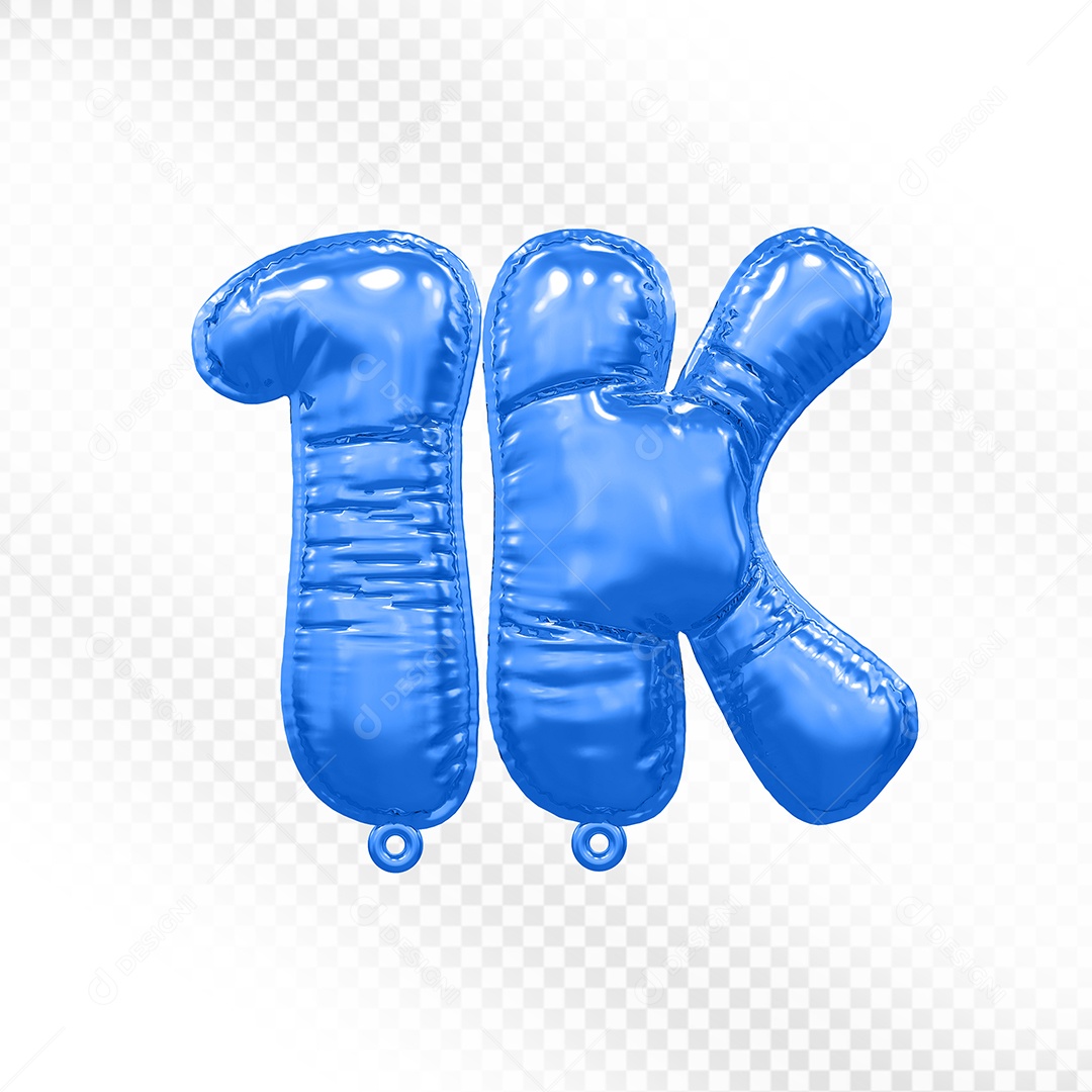 Balão de Número 1K Azul Elemento 3D Para Composição PSD