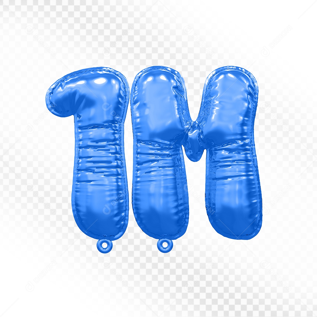 Balão de Número 1M Azul Elemento 3D Para Composição PSD