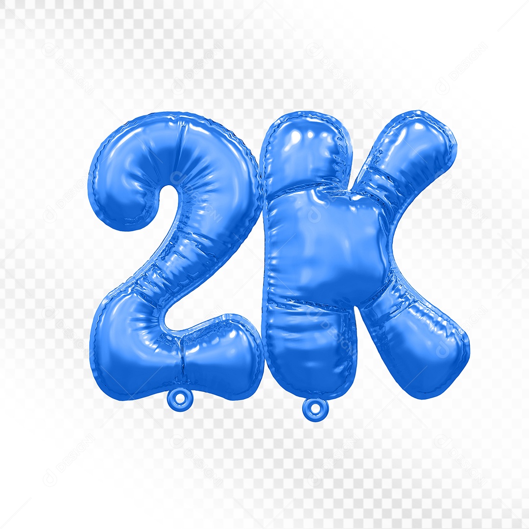 Balão de Número 2K Azul Elemento 3D Para Composição PSD