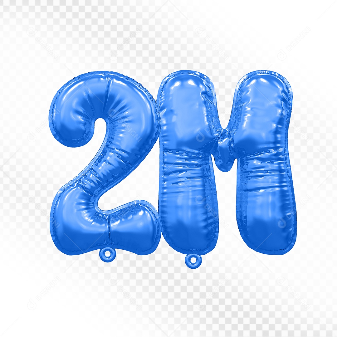 Balão de Número 2M Azul Elemento 3D Para Composição PSD