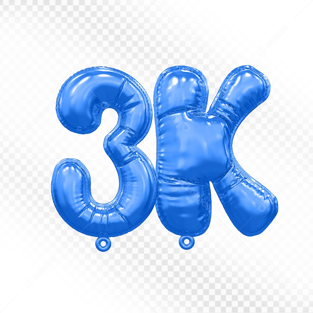 Balão de Número 3K Azul Elemento 3D Para Composição PSD