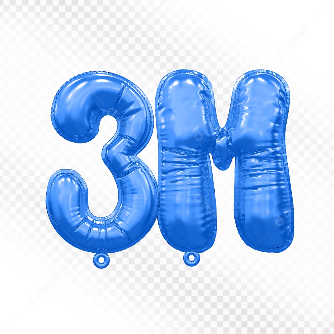 Balão de Número 3M Azul Elemento 3D Para Composição PSD