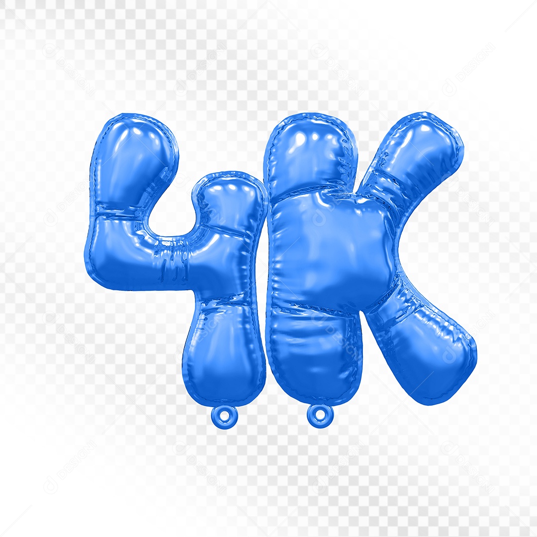 Balão de Número 4K Azul Elemento 3D Para Composição PSD