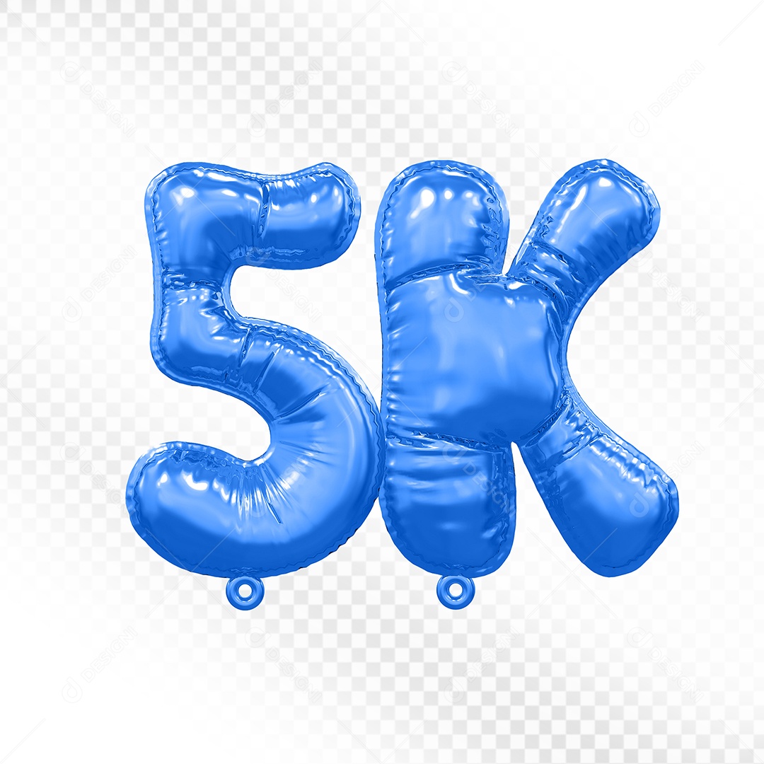 Balão de Número 5K Azul Elemento 3D Para Composição PSD