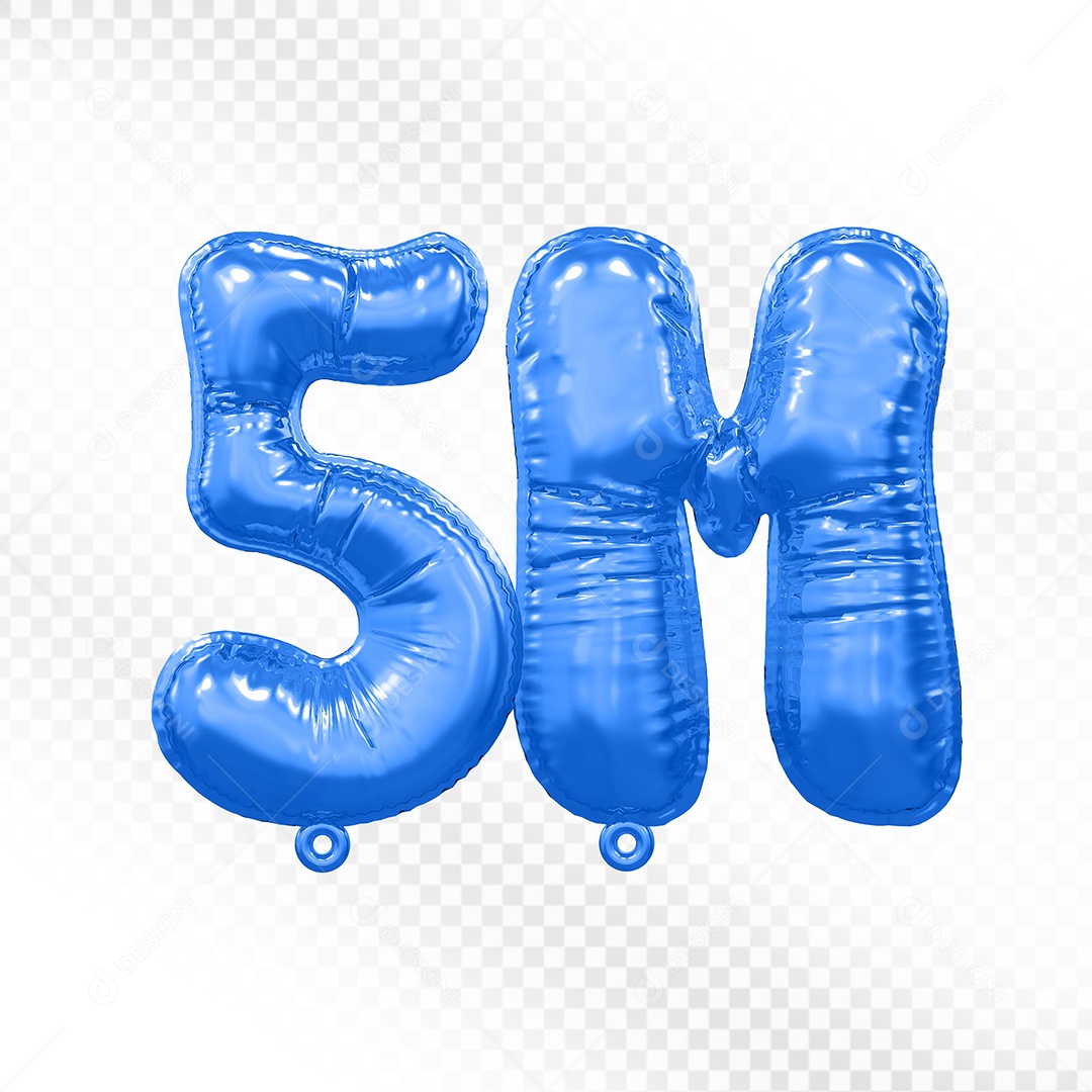 Balão de Número 5M Azul Elemento 3D Para Composição PSD
