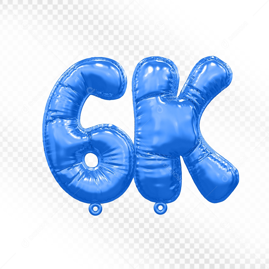 Balão de Número 6K Azul Elemento 3D Para Composição PSD