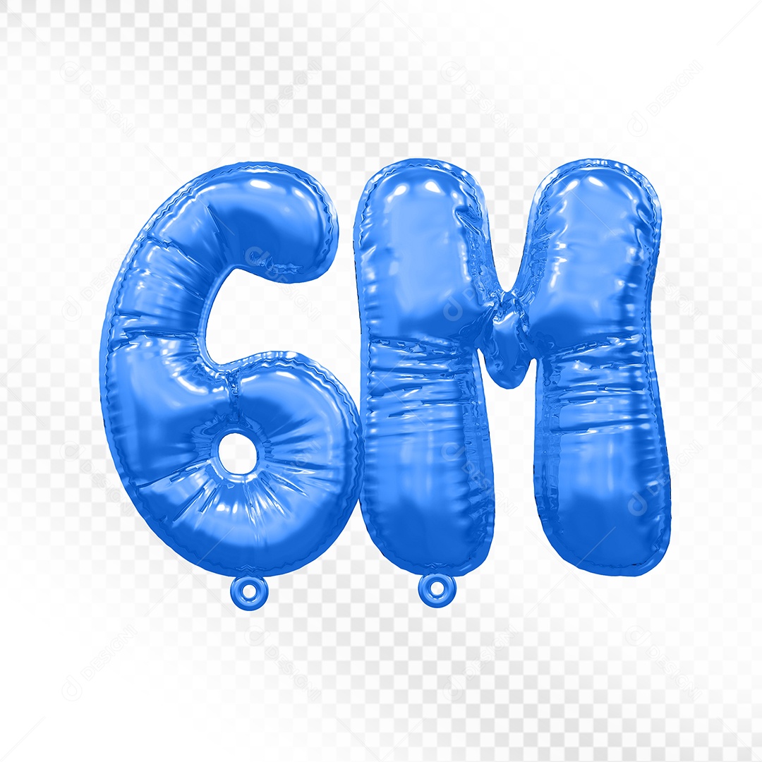 Balão de Número 6M Azul Elemento 3D Para Composição PSD