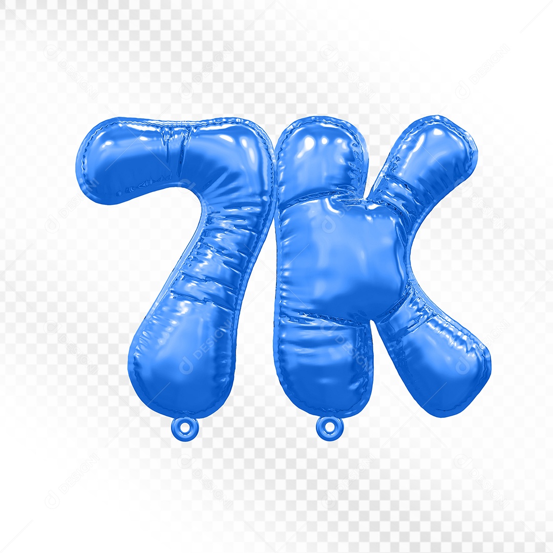 Balão de Número 7K Azul Elemento 3D Para Composição PSD
