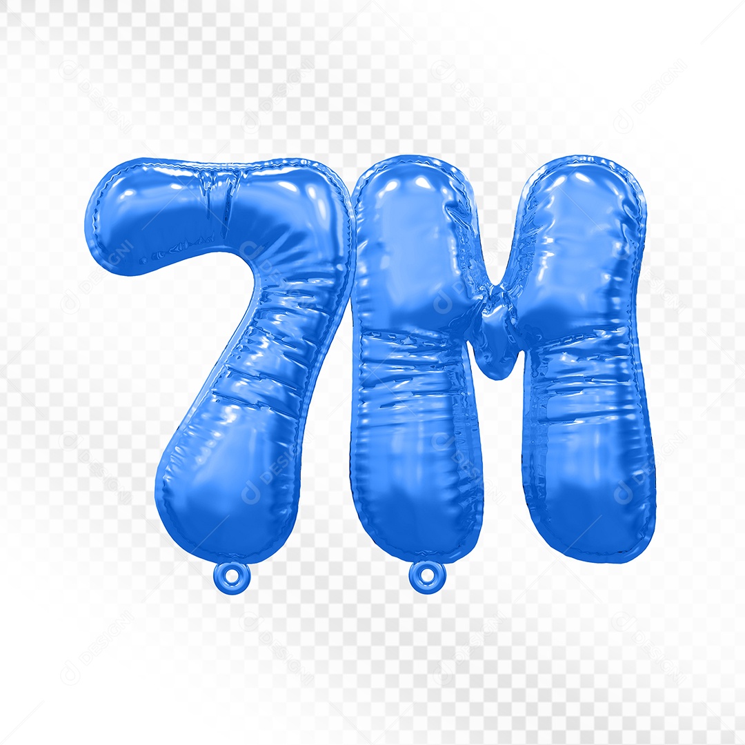 Balão de Número 7M Azul Elemento 3D Para Composição PSD