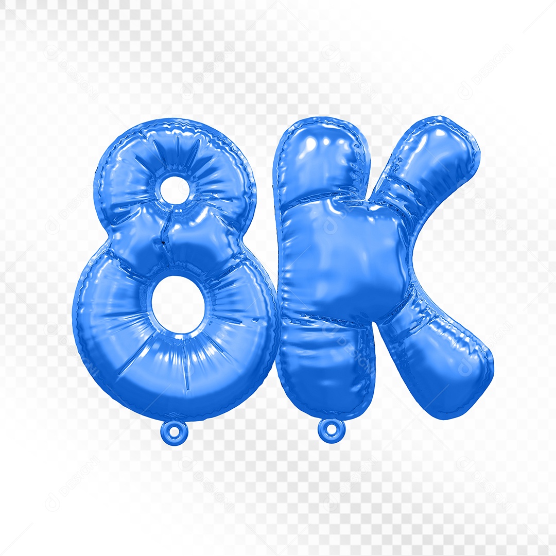 Balão de Número 8K Azul Elemento 3D Para Composição PSD