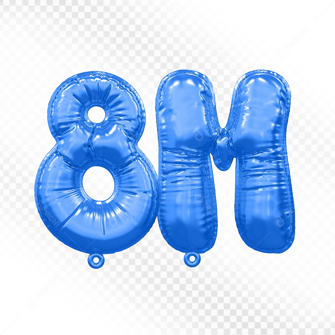 Balão de Número 8M Azul Elemento 3D Para Composição PSD