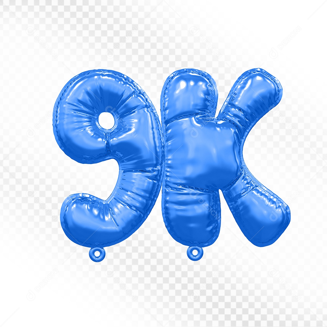 Balão de Número 9K Azul Elemento 3D Para Composição PSD