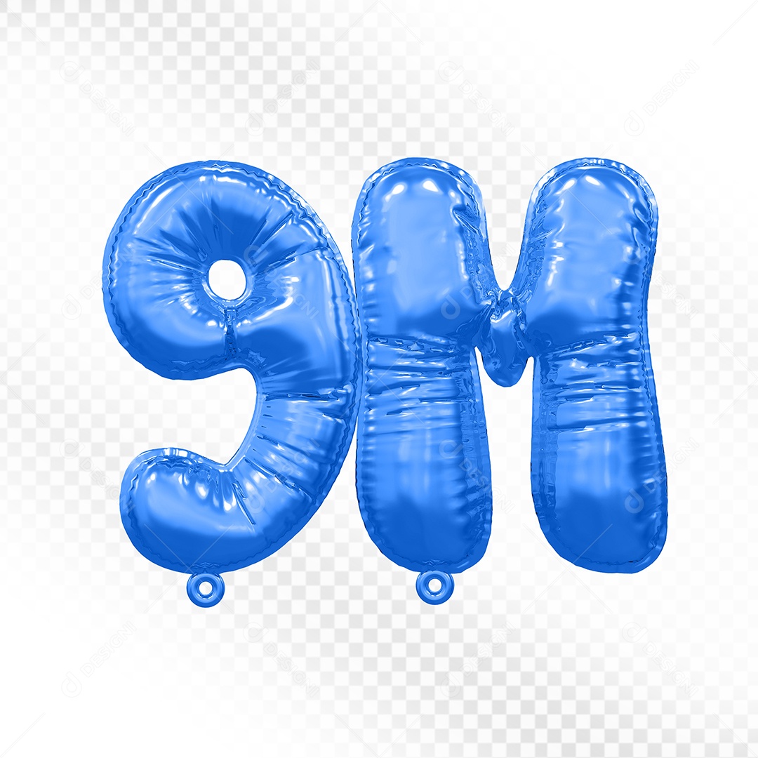 Balão de Número 9M Azul Elemento 3D Para Composição PSD