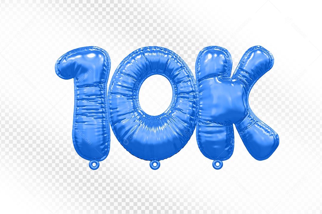 Balão de Número 10K Azul Elemento 3D Para Composição PSD