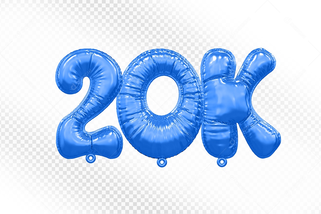 Balão de Número 20K Azul Elemento 3D Para Composição PSD