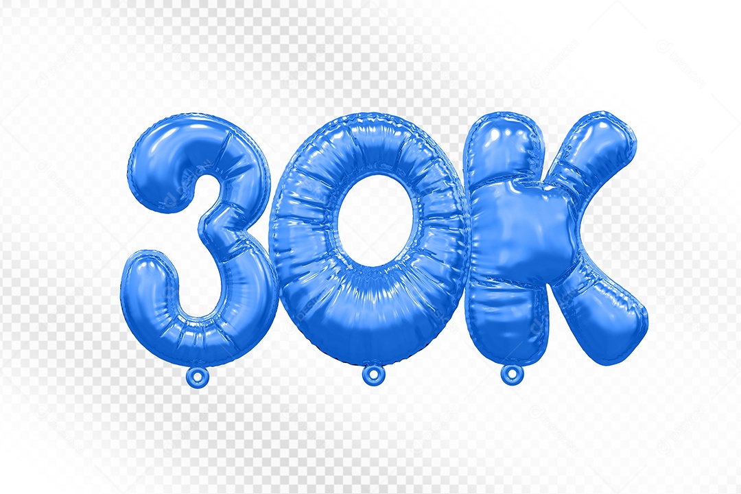 Balão de Número 30K Azul Elemento 3D Para Composição PSD