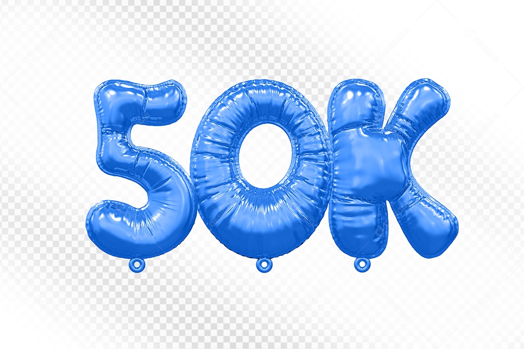 Balão de Número 50K Azul Elemento 3D Para Composição PSD