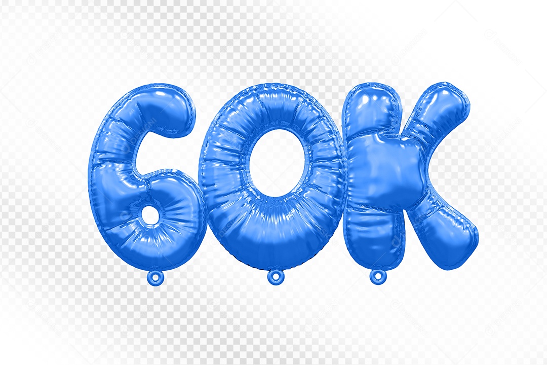 Balão de Número 60K Azul Elemento 3D Para Composição PSD