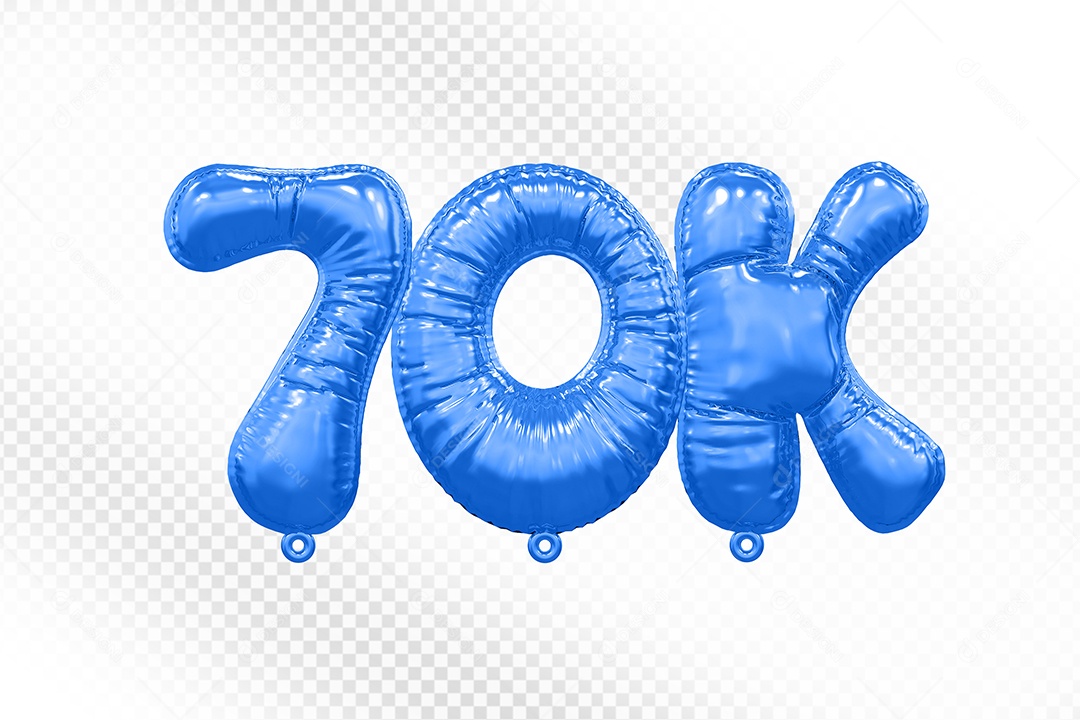 Balão de Número 70K Azul Elemento 3D Para Composição PSD