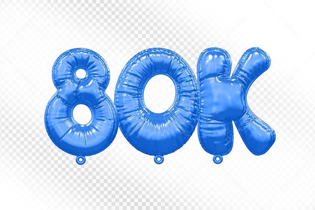Balão de Número 80K Azul Elemento 3D Para Composição PSD
