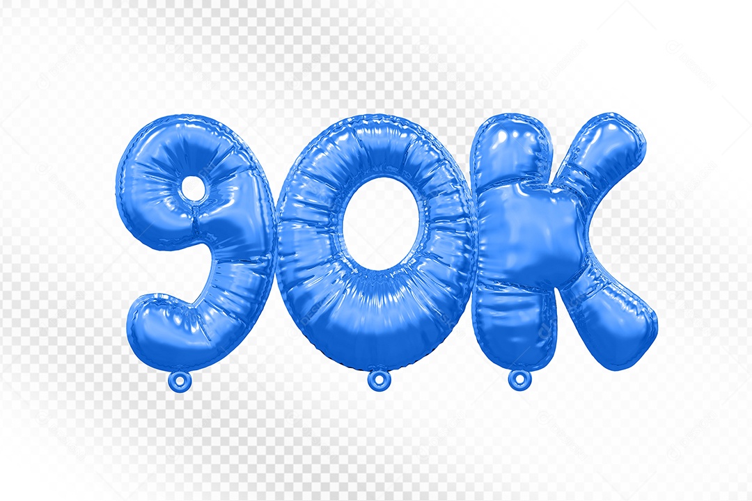 Balão de Número 90K Azul Elemento 3D Para Composição PSD