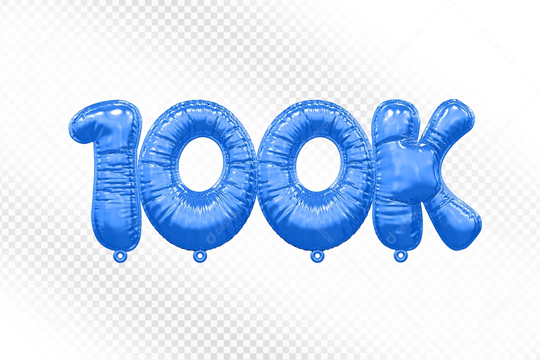 Balão de Número 100K Azul Elemento 3D Para Composição PSD