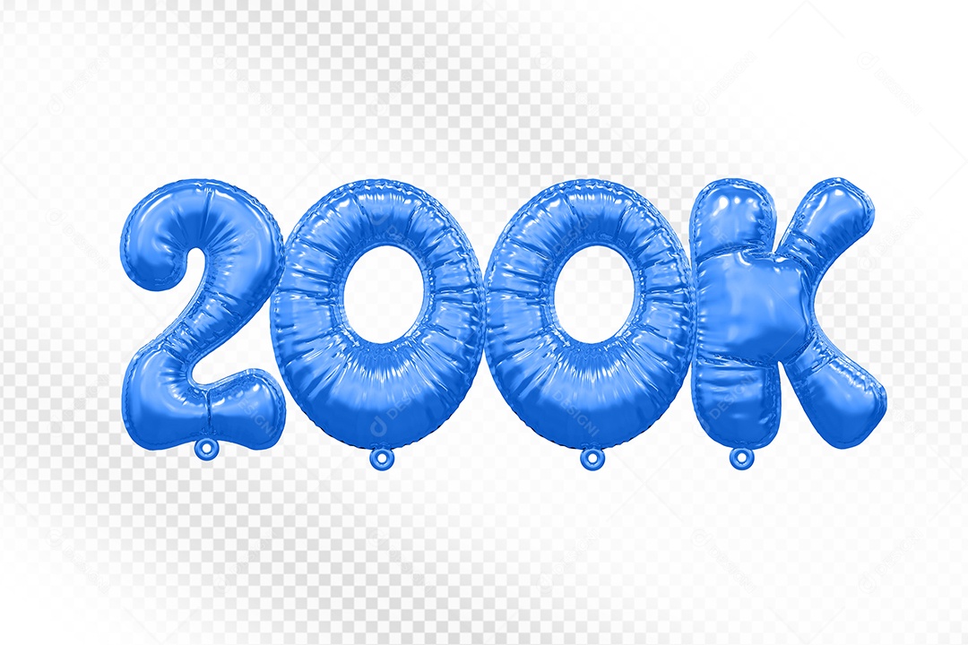 Balão de Número 200K Azul Elemento 3D Para Composição PSD