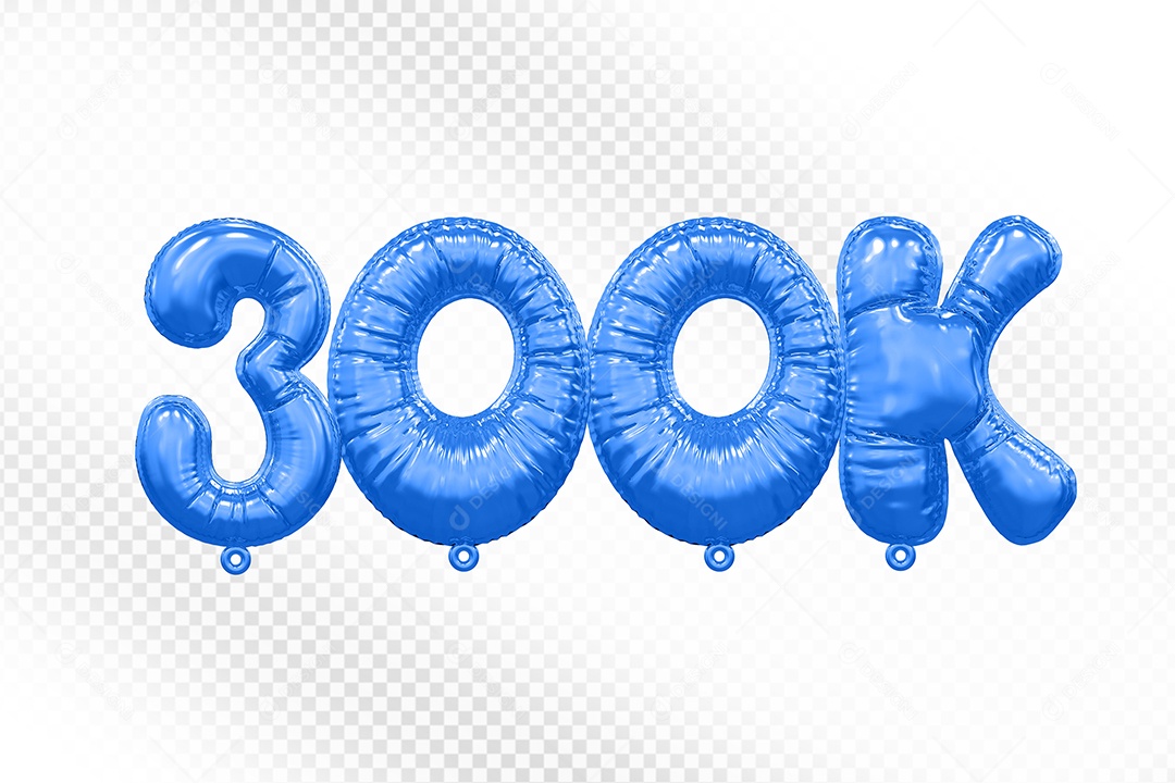 Balão de Número 300K Azul Elemento 3D Para Composição PSD