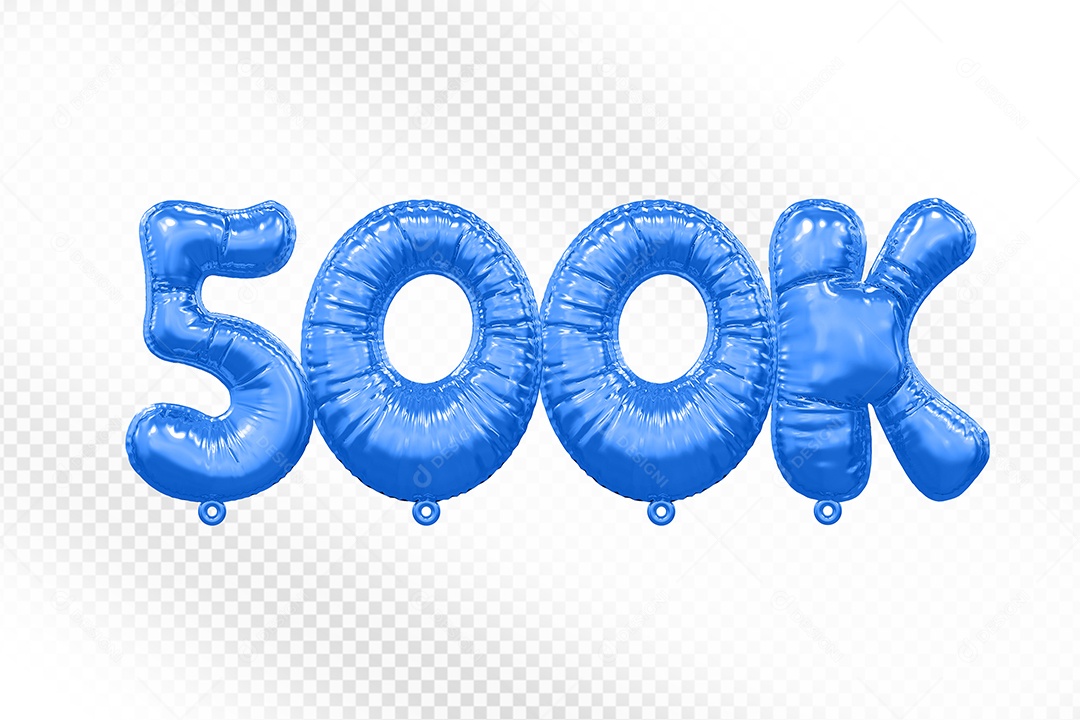 Balão de Número 500K Azul Elemento 3D Para Composição PSD