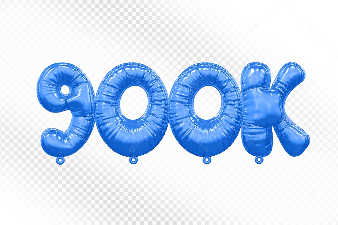 Balão de Número 900K Azul Elemento 3D Para Composição PSD