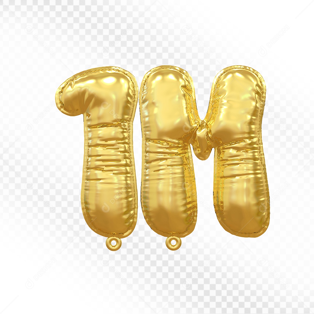 Balão de Número 1M Dourado Elemento 3D Para Composição PSD