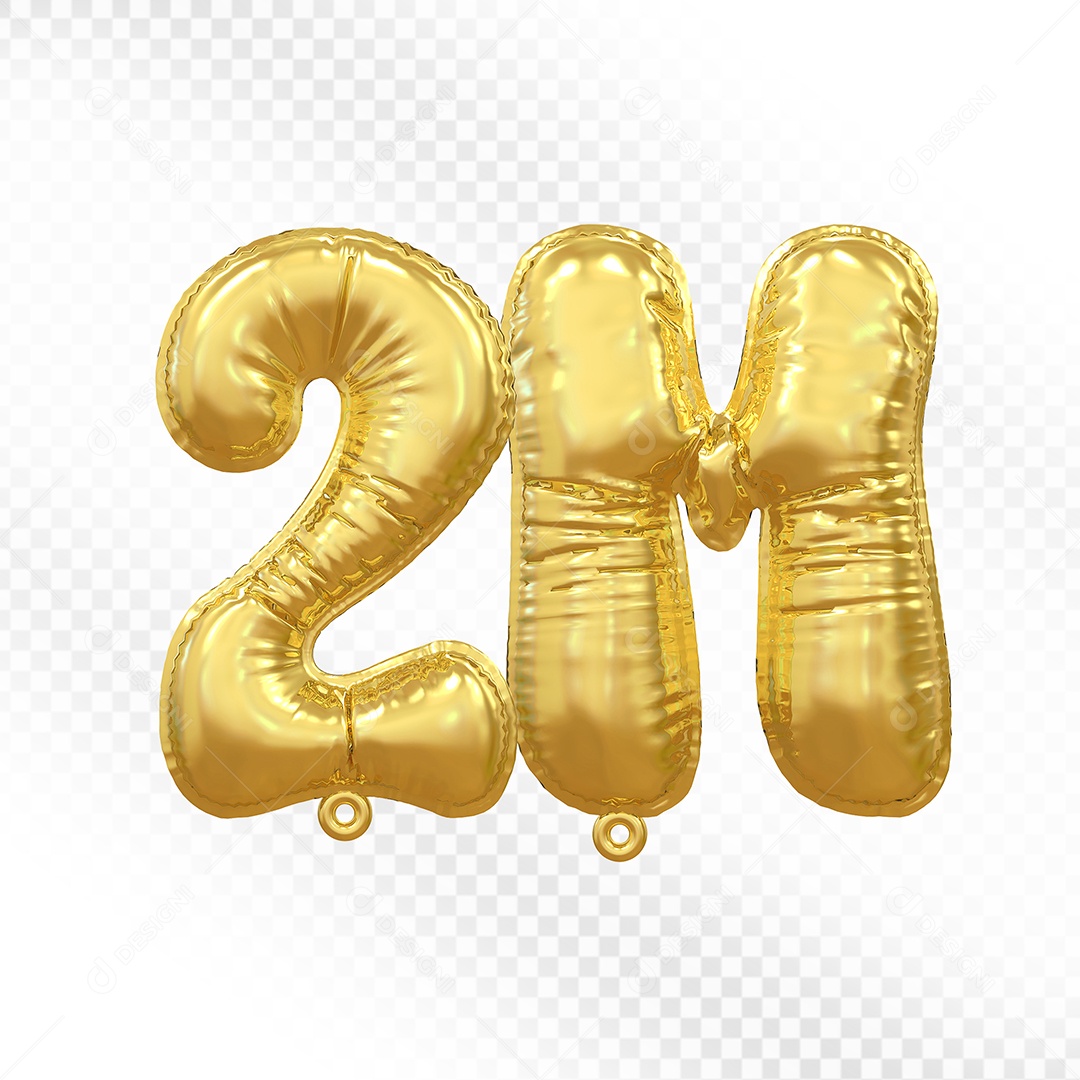 Balão de Número 2M Dourado Elemento 3D Para Composição PSD