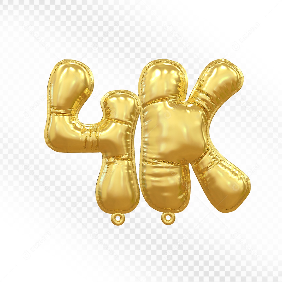 Balão de Número 4K Prata Elemento 3D Para Composição PSD