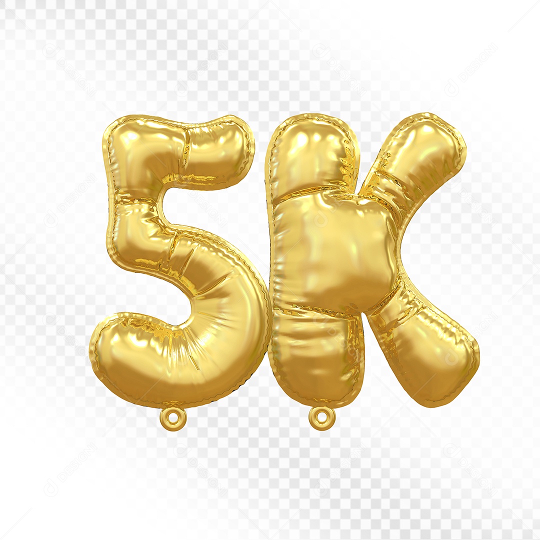 Balão de Número 5K Prata Elemento 3D Para Composição PSD