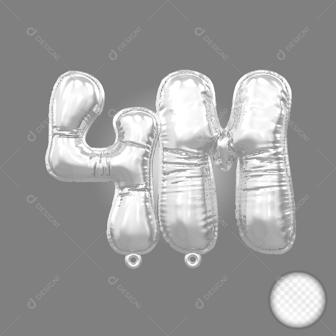 Balão de Número 4M Prata Elemento 3D Para Composição PSD