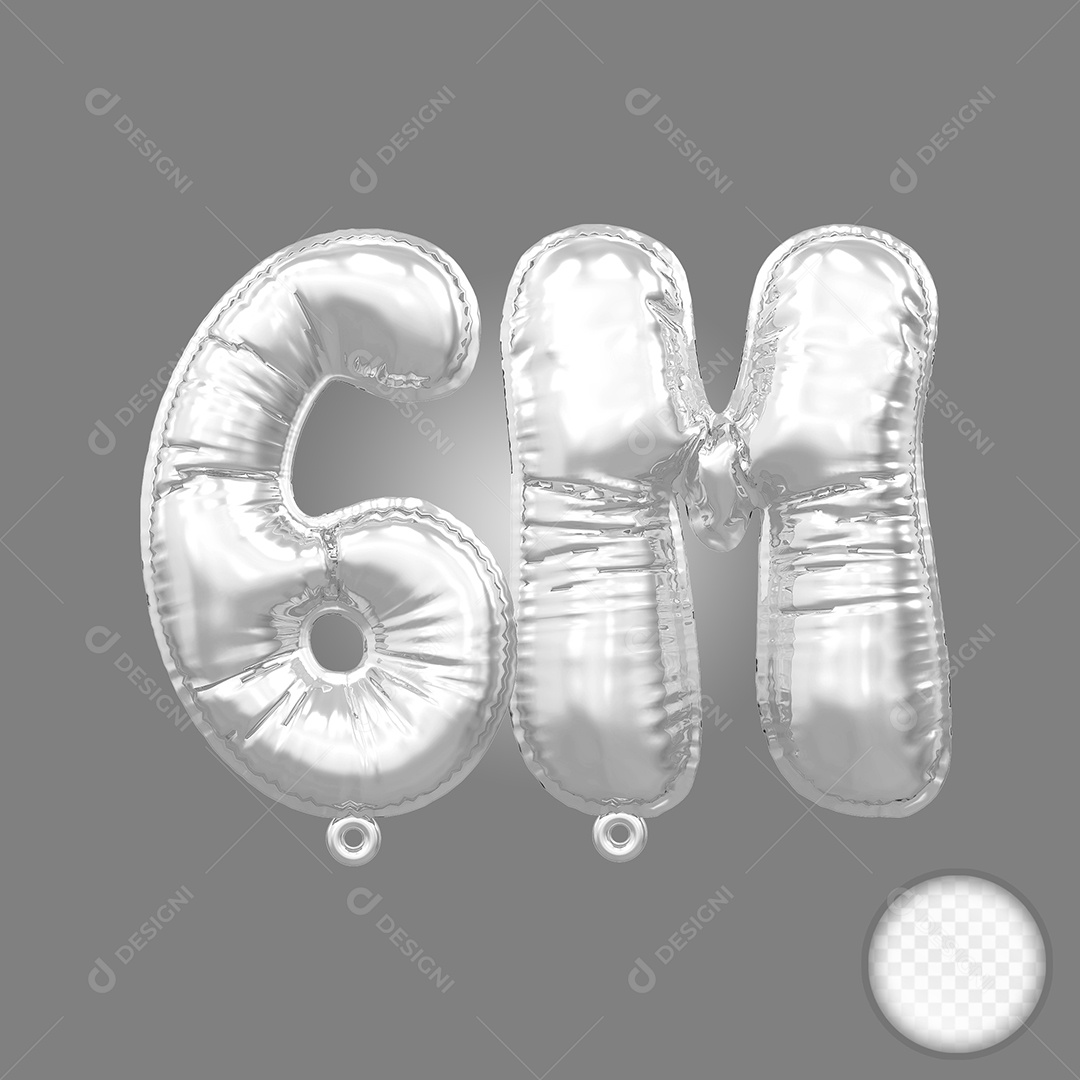 Balão de Número 6M Prata Elemento 3D Para Composição PSD