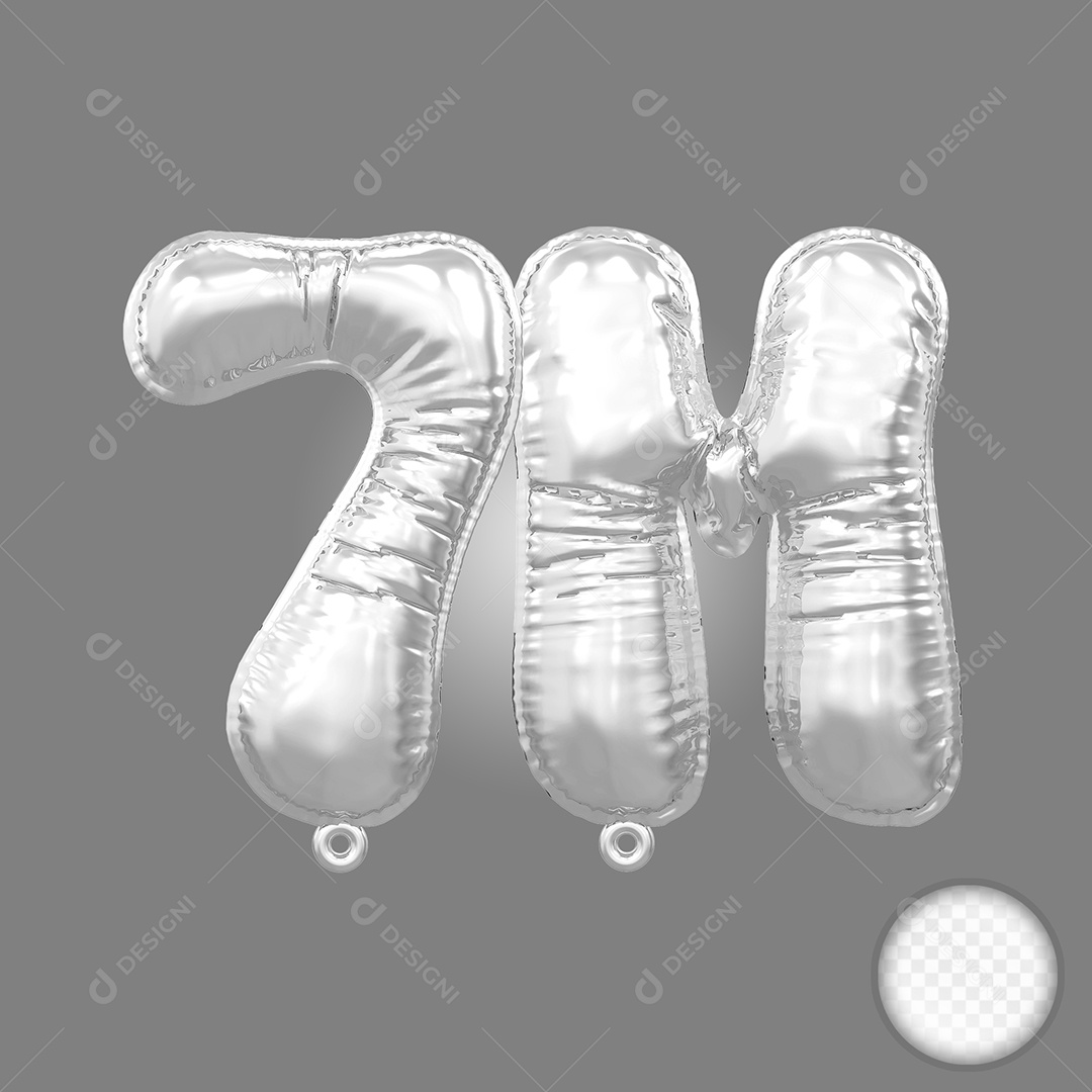 Balão de Número 7M Prata Elemento 3D Para Composição PSD