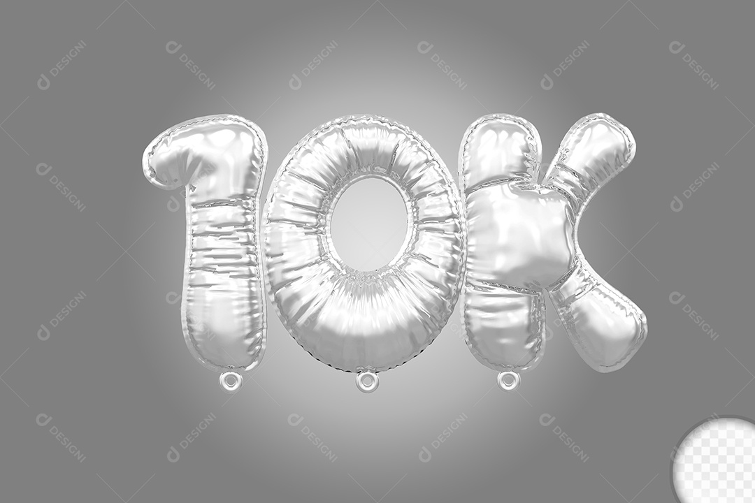 Balão de Número 10K Prata Elemento 3D Para Composição PSD