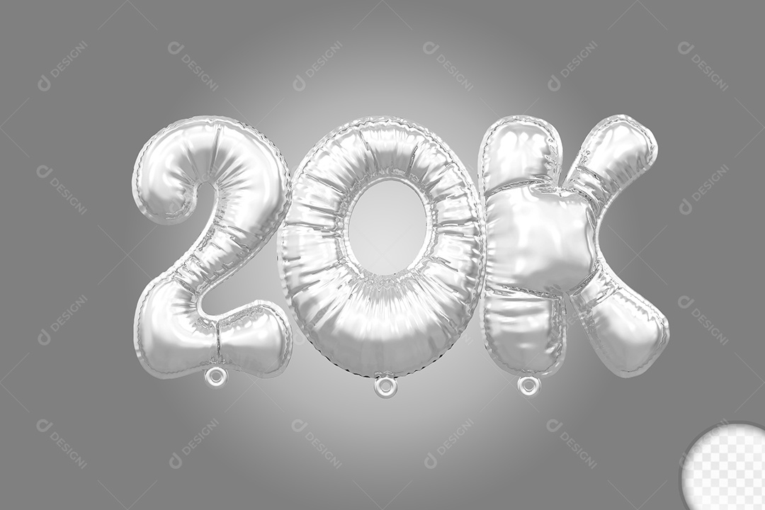 Balão de Número 20K Prata Elemento 3D Para Composição PSD