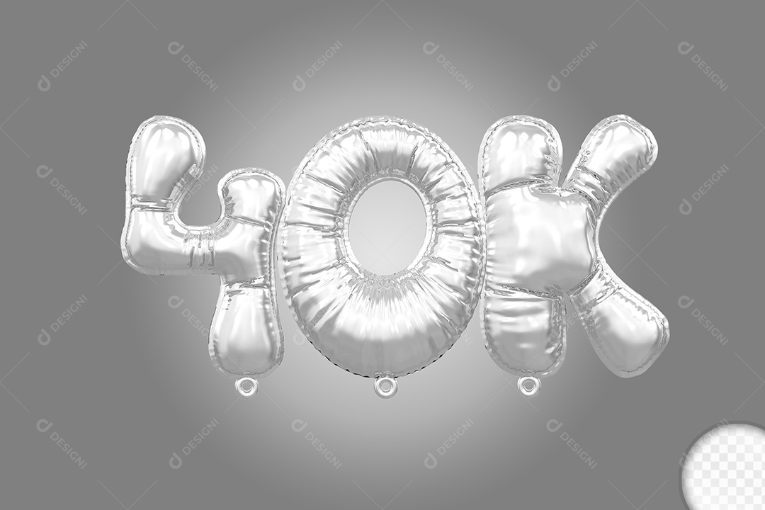 Balão de Número 40K Prata Elemento 3D Para Composição PSD