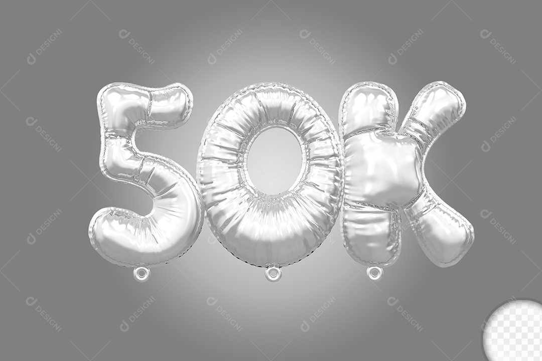 Balão de Número 50K Prata Elemento 3D Para Composição PSD