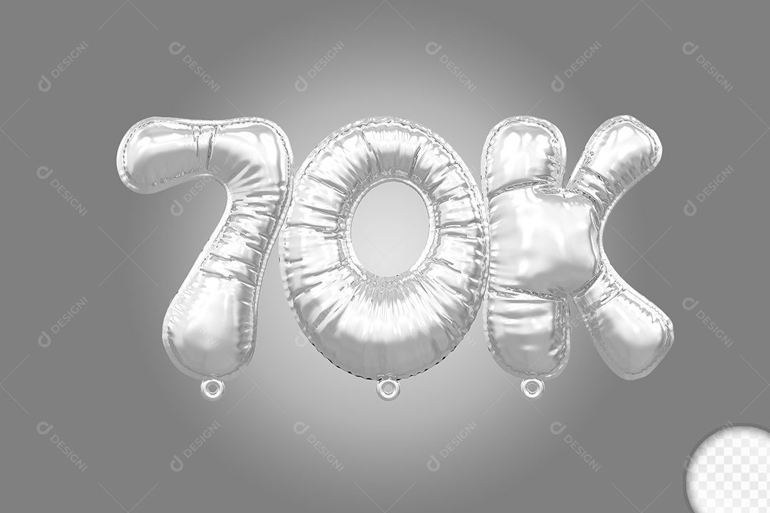 Balão de Número 70K Prata Elemento 3D Para Composição PSD