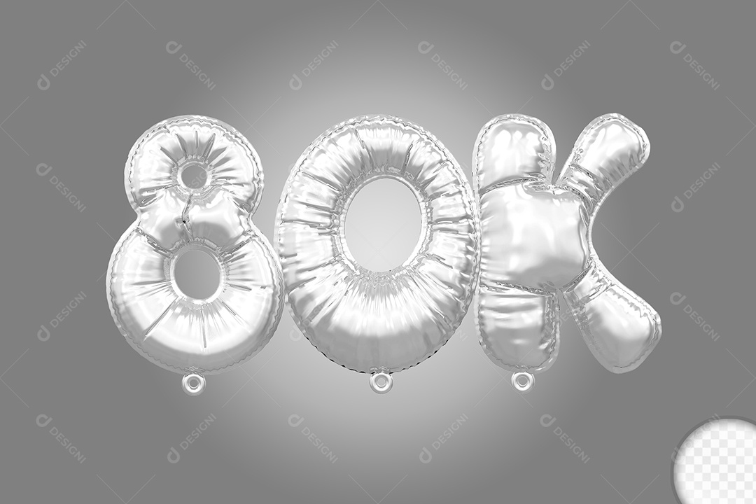 Balão de Número 80K Prata Elemento 3D Para Composição PSD