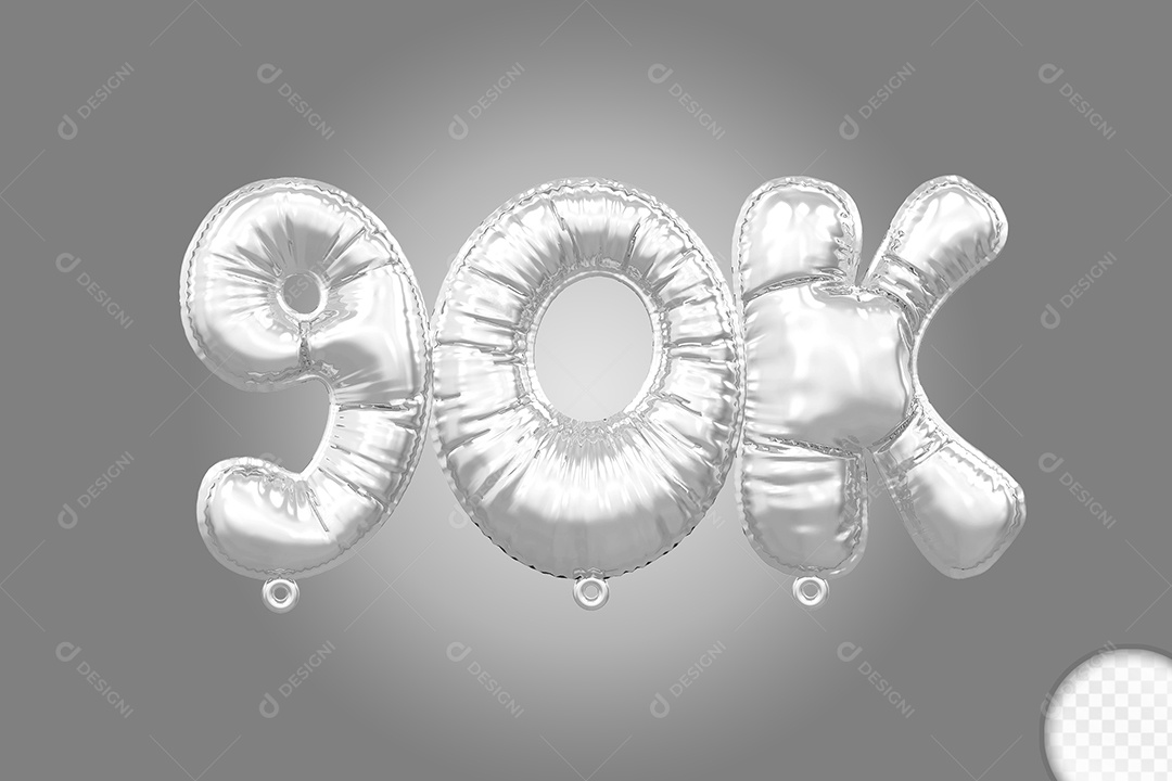 Balão de Número 90K Prata Elemento 3D Para Composição PSD