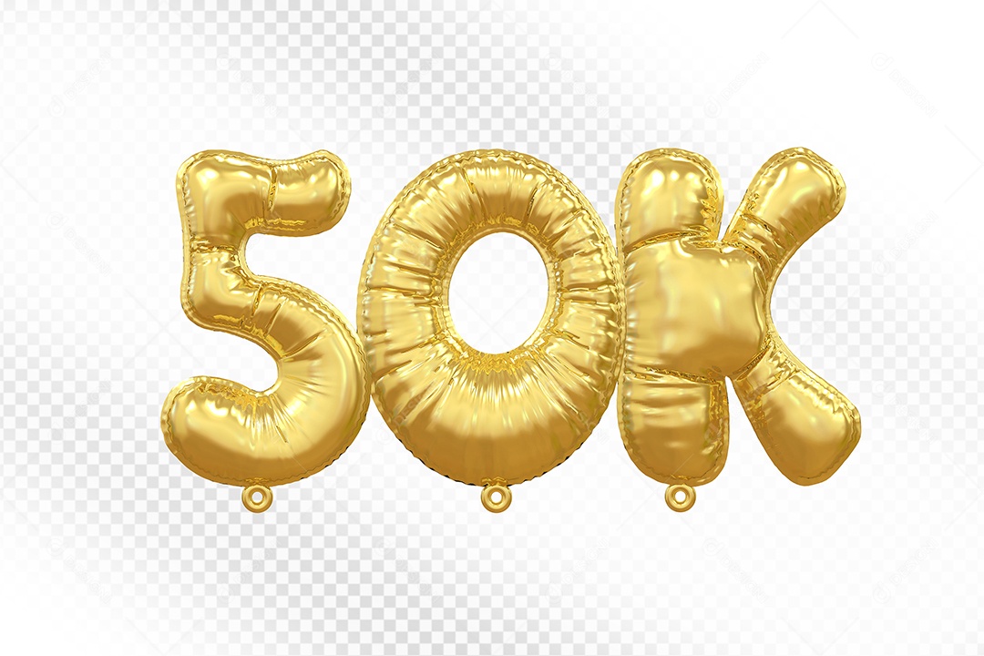 Balão de Número 50K Dourado Elemento 3D Para Composição PSD