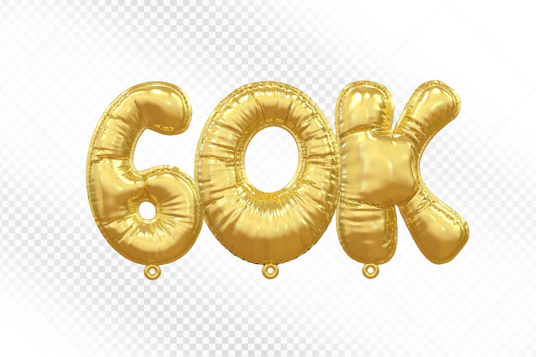 Balão de Número 60K Dourado Elemento 3D Para Composição PSD