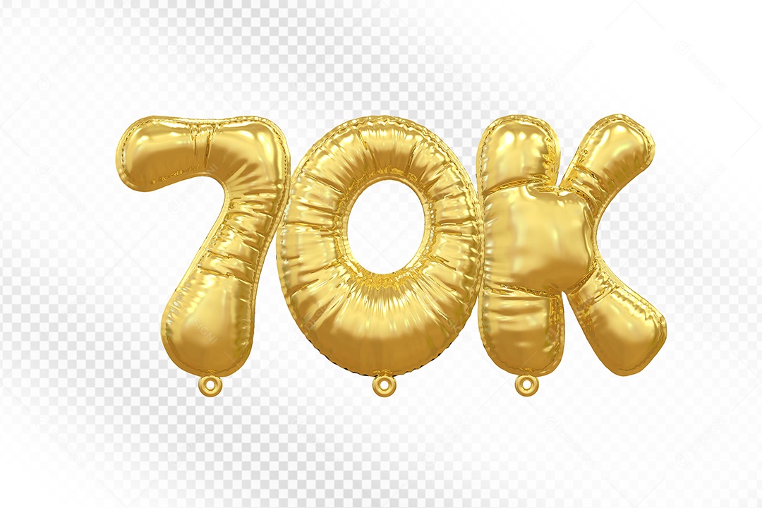 Balão de Número 70K Dourado Elemento 3D Para Composição PSD