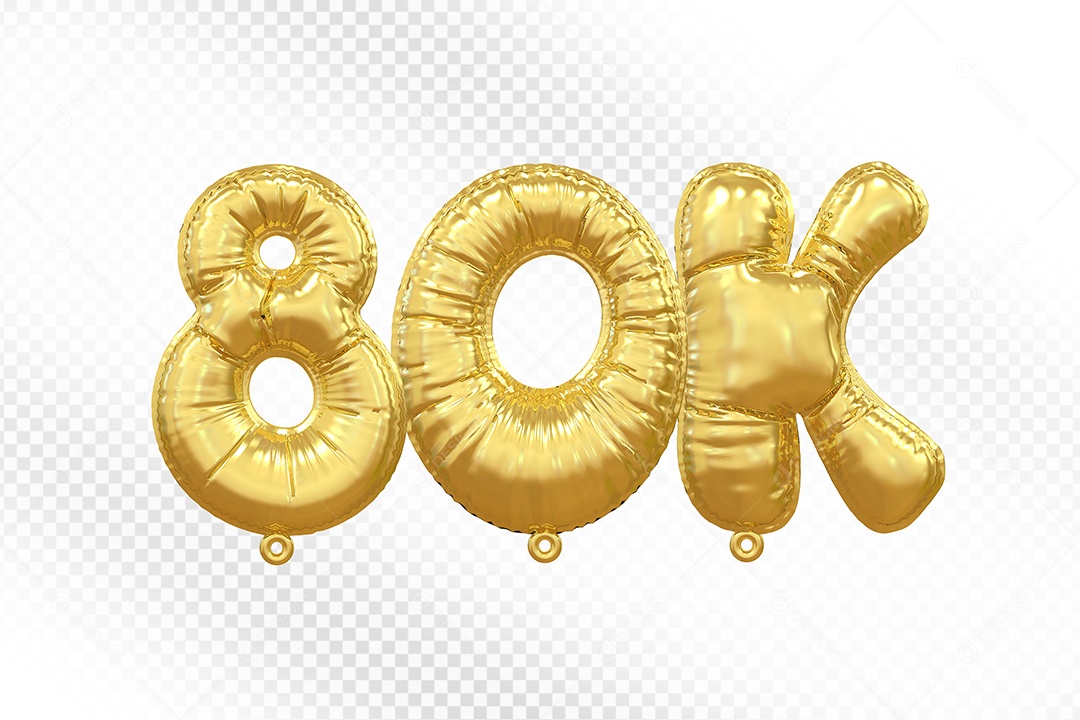 Balão de Número 80K Dourado Elemento 3D Para Composição PSD