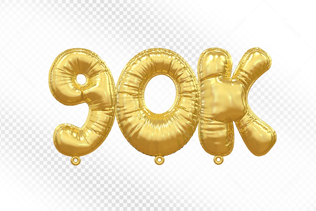 Balão de Número 90K Dourado Elemento 3D Para Composição PSD