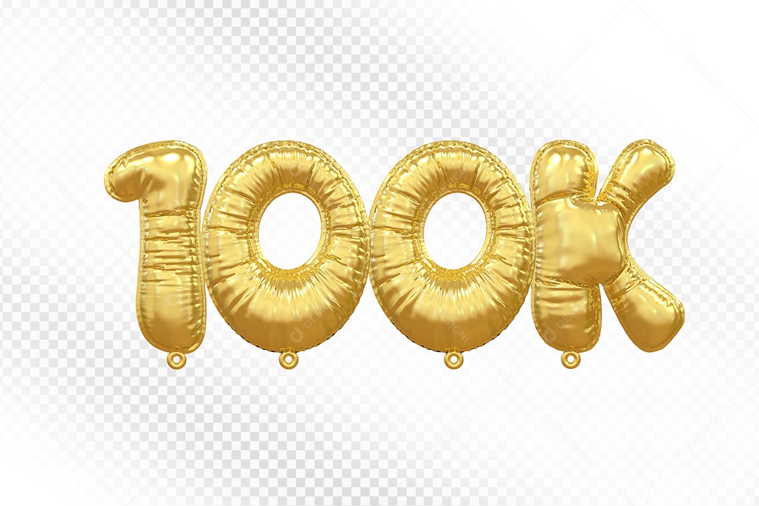 Balão de Número 100K Dourado Elemento 3D Para Composição PSD